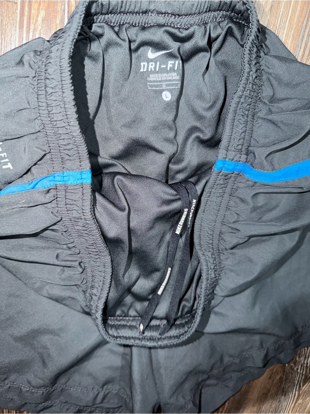 Nike sportswear dri-fit striped running shorts black & blue mens large - Picture 3 of 4